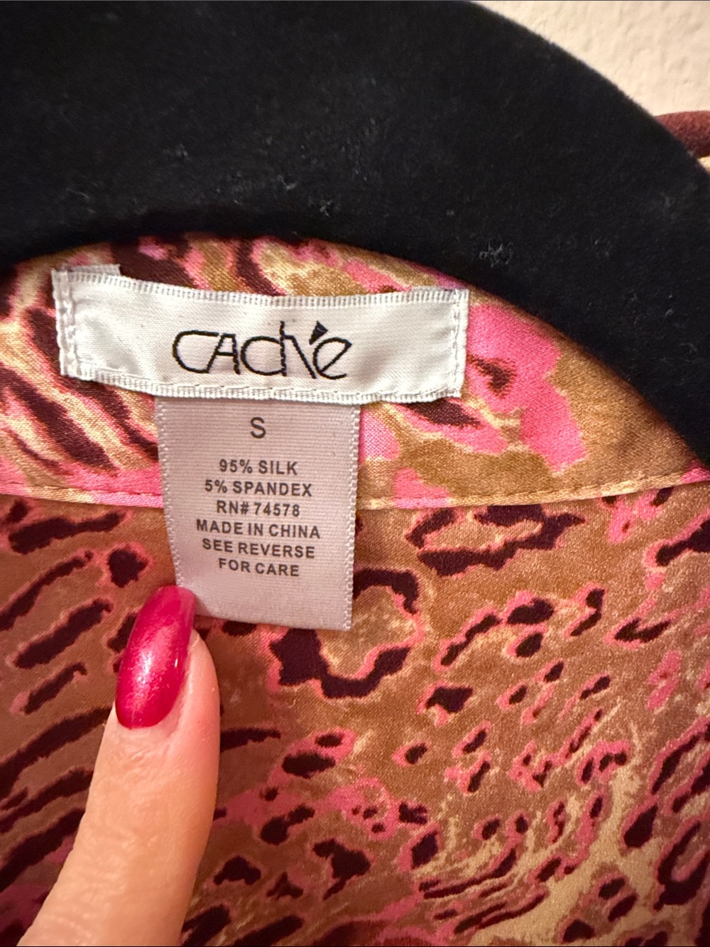 Cache silk Pink and Brown Animal Print Satin snap Button-Down Shirt - Picture 2 of 7
